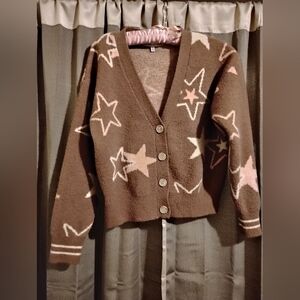 Celebrity Pink Softest Sweater Brown With Stars Size S